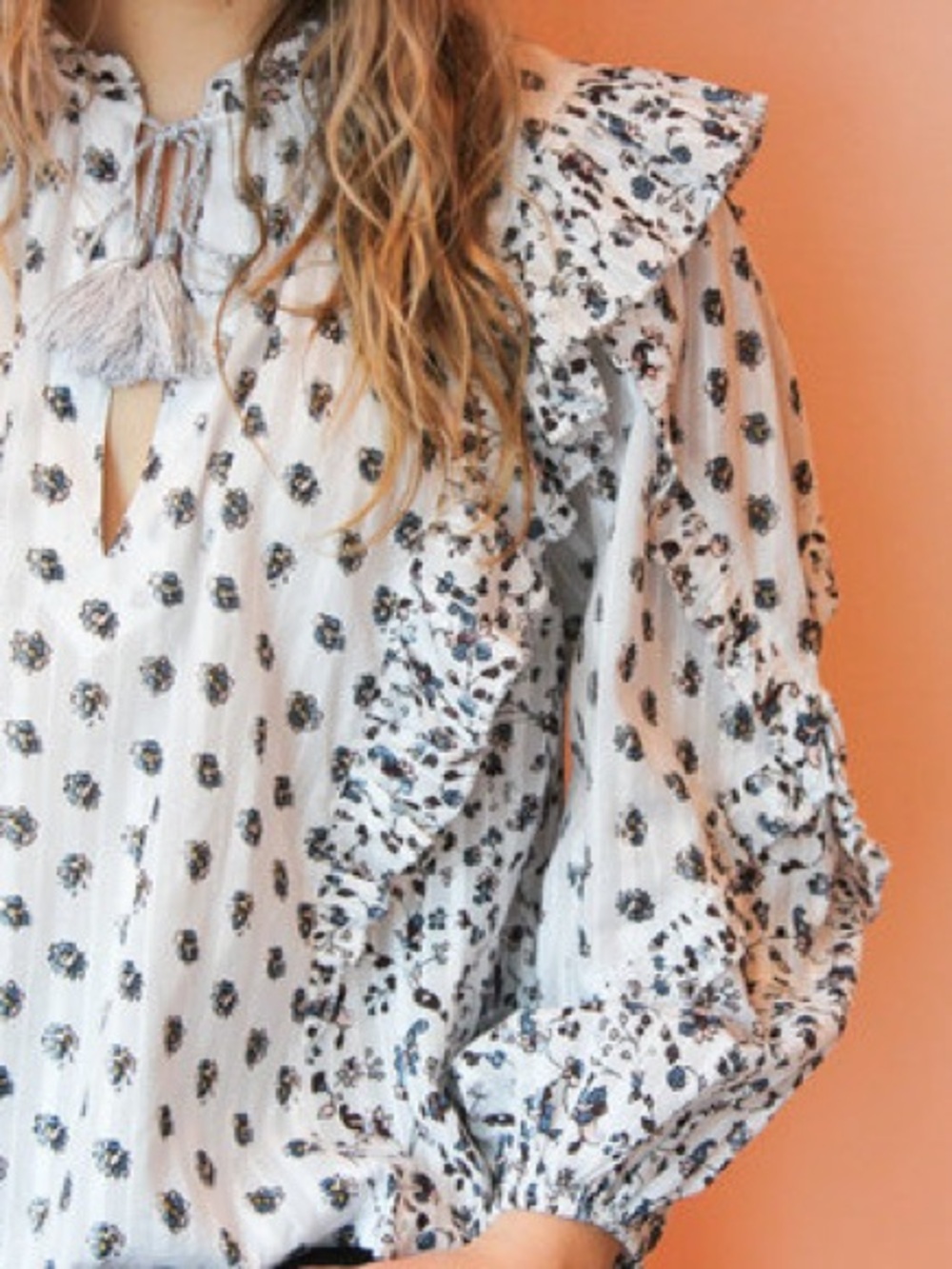 Ulla Johnson cotton Kati Ruffle Ivory Floral Peasant Blouse - Picture 14 of 15